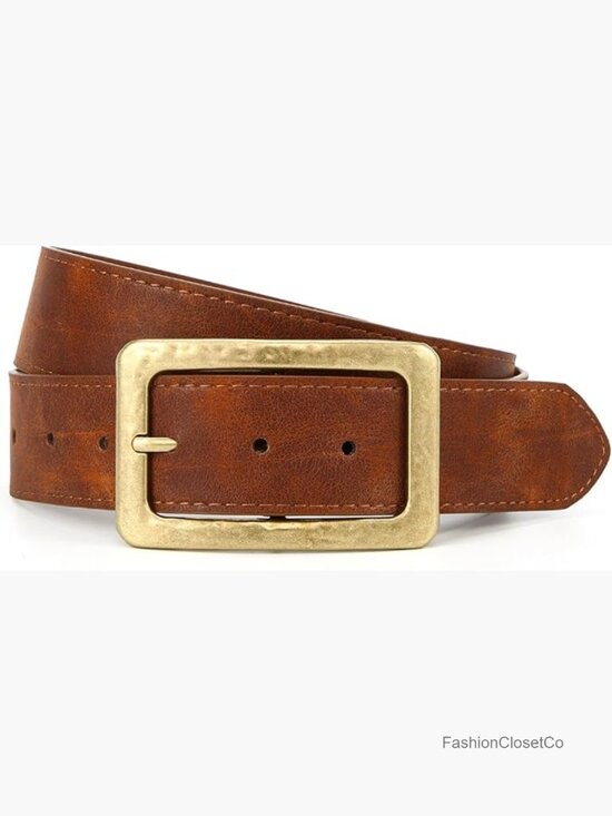 Wide Chunky Faux Leather Belt with Vintage Gold Buckle for Women main image 5